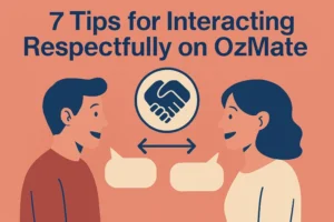 Interacting respectfully on ozmate image showing couple using respectful online dating on https://ozmate.au